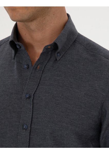 Erkek Lacivert Slim Fit Uzun Kollu Gömlek 50316768-VR033