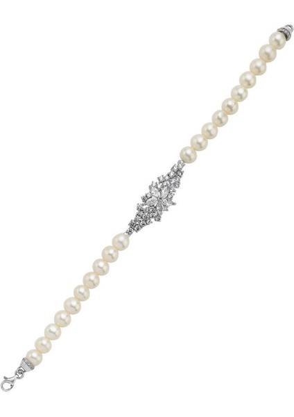 BIRINCI1926 925 Ayar Gümüş Bayançiçek Taşlı Inci Bileklik