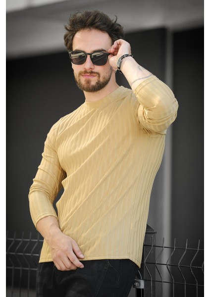 Jordao Fitilli Slim Fit Likralı Bisiklet Yaka Erkek Uzun Kol Tshirt modelleri