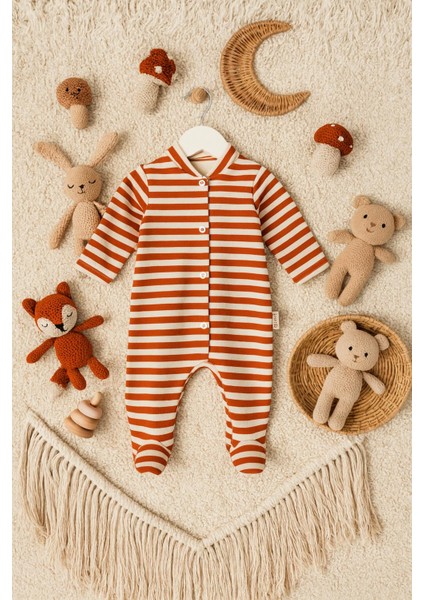 Çizgili Uzun Kollu Pamuklu Bebek Tulum