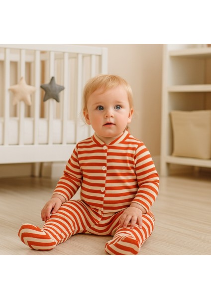 Çizgili Uzun Kollu Pamuklu Bebek Tulum modelleri