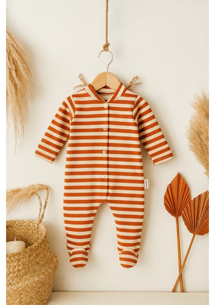 Çizgili Uzun Kollu Pamuklu Bebek Tulum fırsatları