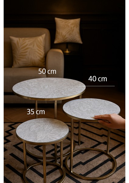 3’lü Sehpa Örtüsü Seti Kaymaz Leke Tutmaz Şık Modern Tasarım Salon ve Oturma Odası Lüks Çeyizlik