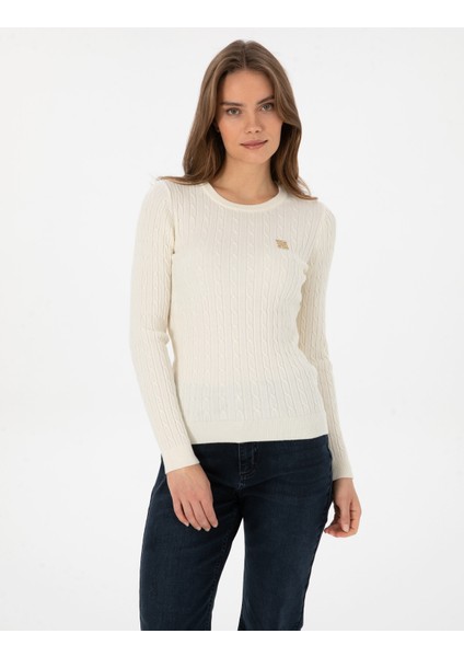 Kadın Ekru Slim Fit Basic Kazak 50317072-VR019