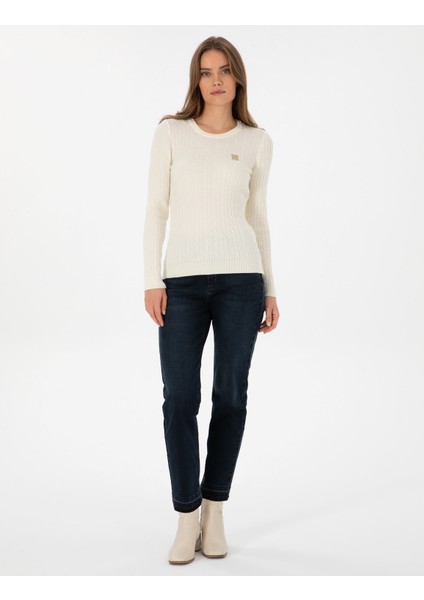 Kadın Ekru Slim Fit Basic Kazak 50317072-VR019 fırsatları