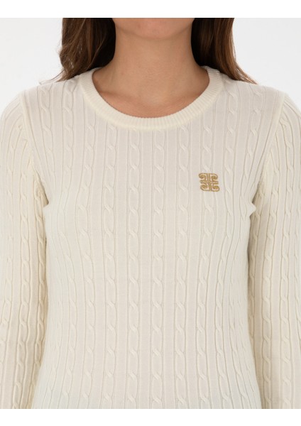 Kadın Ekru Slim Fit Basic Kazak 50317072-VR019