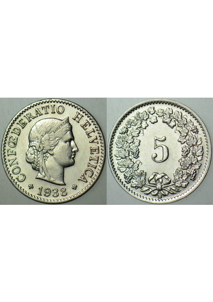 Isviçre 5 Rappen 1938 Çilaltı(-)