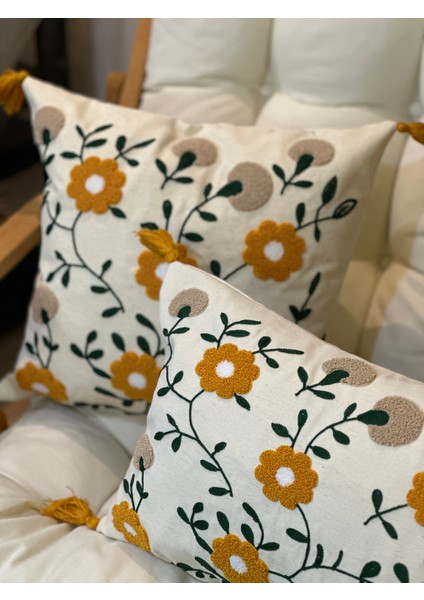 Tekli Çiçekli Punch Işlemeli Nakışlı Dekoratif Premium Kırlent Kılıfı fiyatları