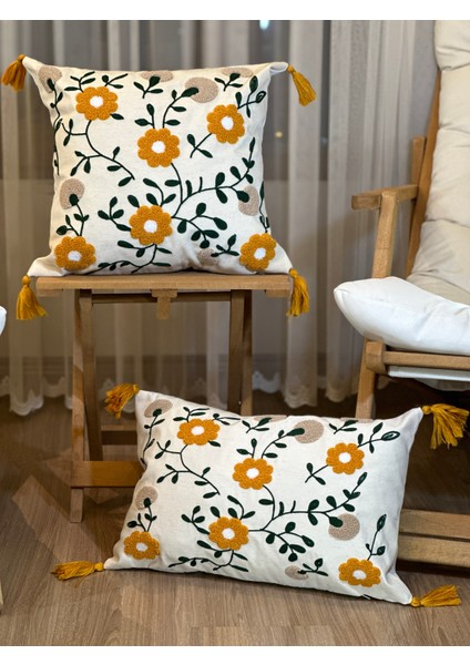 Tekli Çiçekli Punch Işlemeli Nakışlı Dekoratif Premium Kırlent Kılıfı modelleri