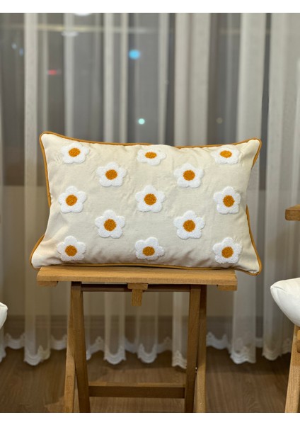 Tekli Çiçekli Punch Işlemeli Nakışlı Dekoratif Premium Kırlent Kılıfı