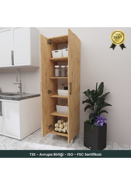 B3CONCEPT 2 Kapaklı 5 Raflı Kaliteli Çok Amaçlı Dolap - Kolay Kurulum - Mutfak Balkon Banyo Erzak Kiler Dolabı