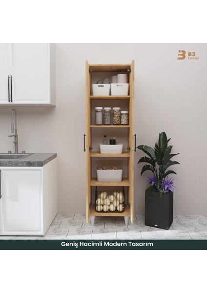 B3CONCEPT 2 Kapaklı 5 Raflı Kaliteli Çok Amaçlı Dolap - Kolay Kurulum - Mutfak Balkon Banyo Erzak Kiler Dolabı