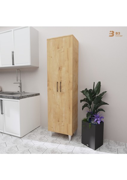 B3CONCEPT 2 Kapaklı 5 Raflı Kaliteli Çok Amaçlı Dolap - Kolay Kurulum - Mutfak Balkon Banyo Erzak Kiler Dolabı