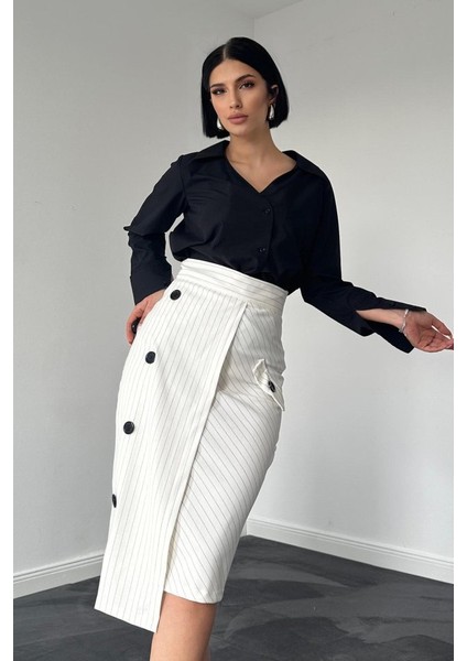 Beyaz Çizgili Poliviskon Etek fiyatları