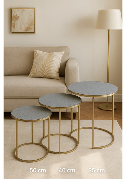 Şık Tasarımlı 3’lü Sehpa Örtüsü Takımı Çeyizlik Kolay Yıkanabilir Leke Tutmaz Salon Dekoratif Örtü