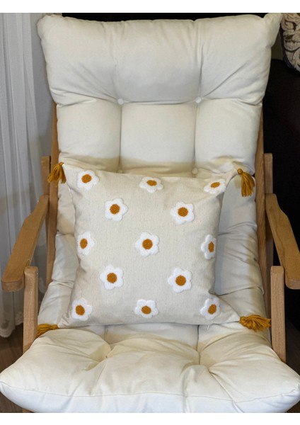 Tekli Çiçekli Punch Işlemeli Nakışlı Dekoratif Premium Kırlent Kılıfı