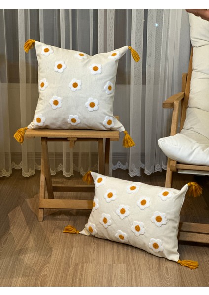 Tekli Çiçekli Punch Işlemeli Nakışlı Dekoratif Premium Kırlent Kılıfı fırsatları