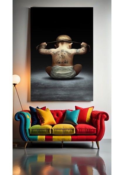 Dövmeli Bebek Ev Duvar Salon Güzellik Salonu Ofis Dükkan Dekarasyon Kanvas Tablo