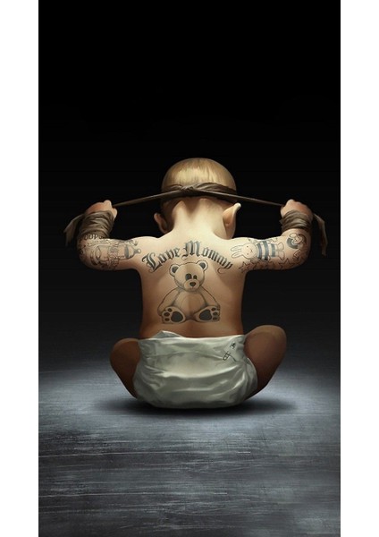 Dövmeli Bebek Ev Duvar Salon Güzellik Salonu Ofis Dükkan Dekarasyon Kanvas Tablo fiyatları