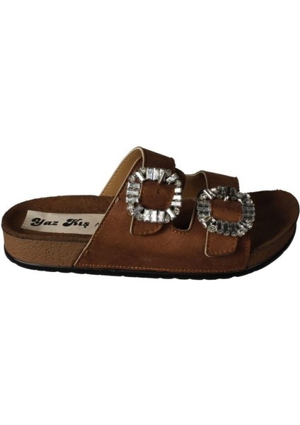 Yazkış Kadın Siyah Krem Çift Tokalı Tokası Parlak Taşlı Mantar Taban Terlik fiyatları