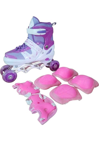 Konsep Can Sport Ayarlanabilir Işıklı Frenli Alıştırma Pateni Dizlik Seti Mor