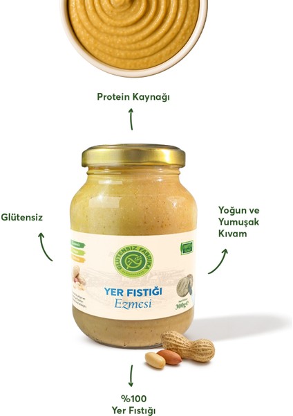 Glütensiz Fabrika Glütensiz %100 Yer Fıstığı Ezmesi 300 g modelleri
