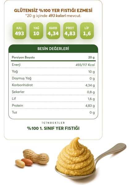 Glütensiz Fabrika Glütensiz %100 Yer Fıstığı Ezmesi 300 g indirimleri