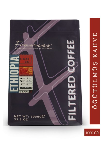 Arabica Ethiopia Filtre | Orta Kavrum | Öğütülmüş Kahve | 1000 gr | Orta Gövde, dolgun Tat