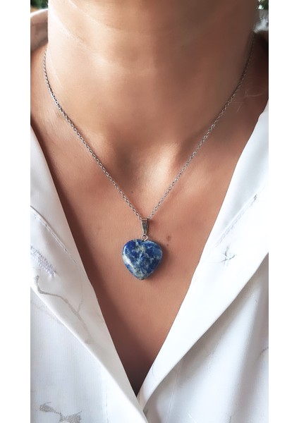 Lapis Doğal Taş Kalp Çelik Kolye fiyatları