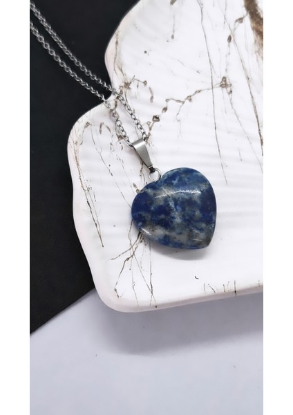 Lapis Doğal Taş Kalp Çelik Kolye modelleri