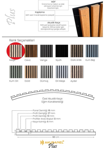 Plus 60X245 cm Meşe Renk Akustik Ahşap Duvar Paneli modelleri