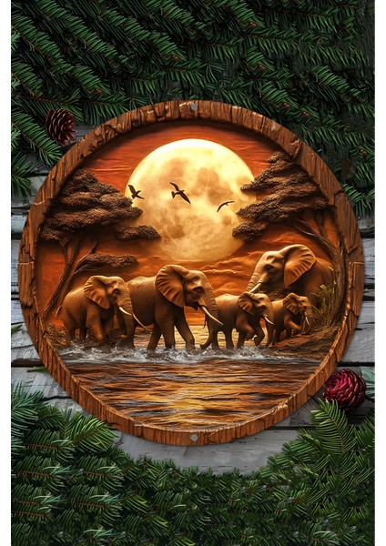 33 x 33cm Dekoratif Ahşap Duvar Süsü – Filler ve Dolunay Tasarımı DT094 fiyatları