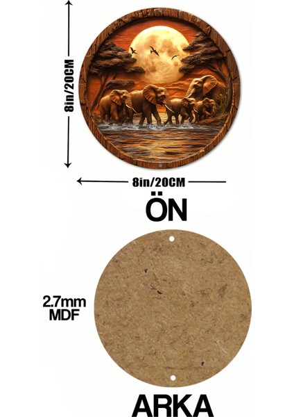 33 x 33cm Dekoratif Ahşap Duvar Süsü – Filler ve Dolunay Tasarımı DT094 indirimleri