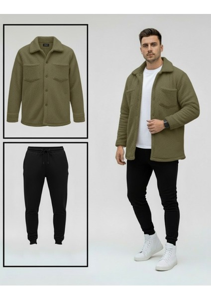 Unisex Trend Kombin Peluş Gömlek Ceket & Jogger Eşofman Takımı