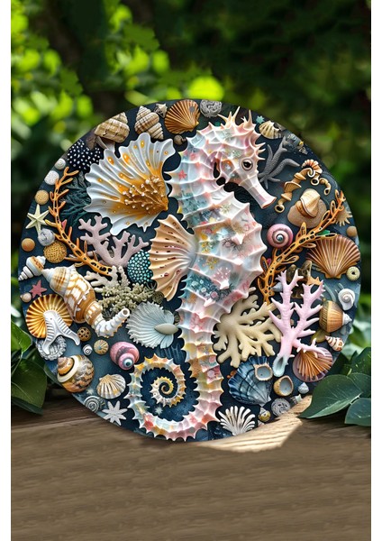 20 x 20cm Dekoratif Ahşap Duvar Süsü – Denizatı ve Mercan Tasarımı DT093