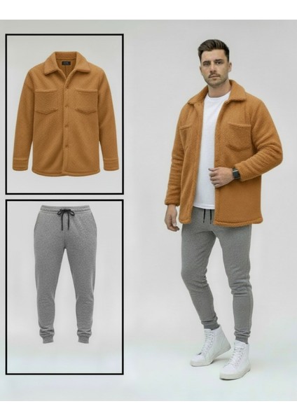 Unisex Trend Kombin Peluş Gömlek Ceket & Jogger Eşofman Takımı