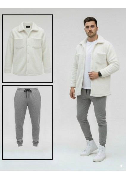 Unisex Trend Kombin Peluş Gömlek Ceket & Jogger Eşofman Takımı