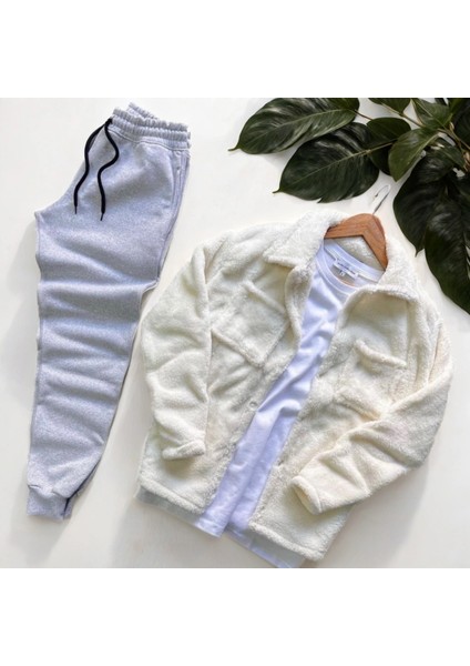 Unisex Trend Kombin Peluş Gömlek Ceket & Jogger Eşofman Takımı fiyatları