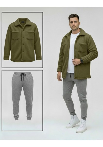 Unisex Trend Kombin Peluş Gömlek Ceket & Jogger Eşofman Takımı