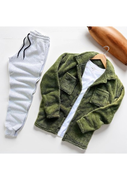 Unisex Trend Kombin Peluş Gömlek Ceket & Jogger Eşofman Takımı fiyatları