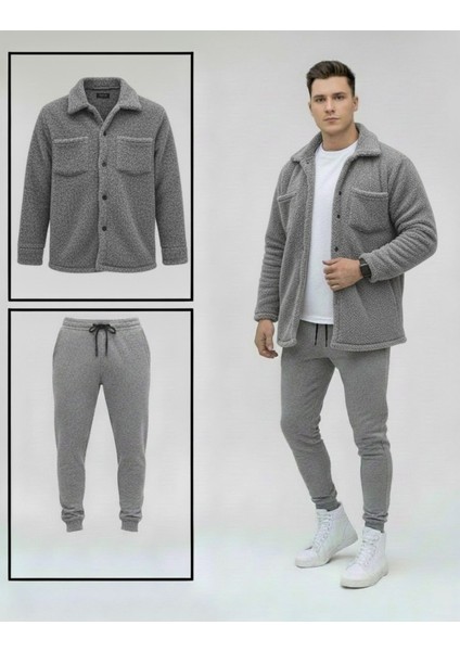 Unisex Trend Kombin Peluş Gömlek Ceket & Jogger Eşofman Takımı