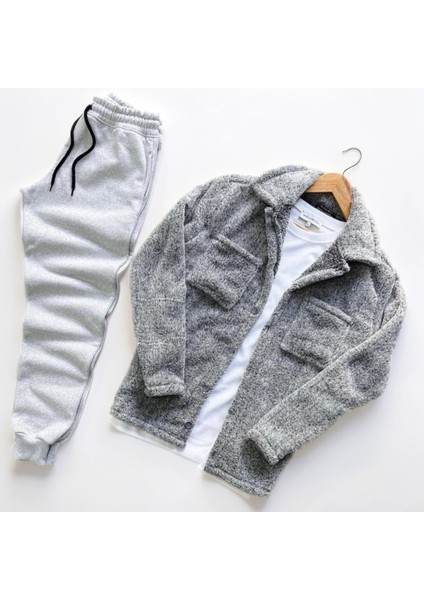 Unisex Trend Kombin Peluş Gömlek Ceket & Jogger Eşofman Takımı fırsatları