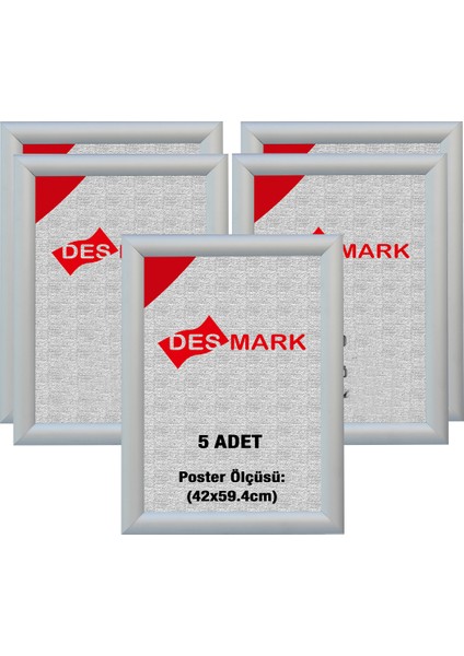 5 Adet 25 mm A2(42X59.4) Gönye Köşe Alüminyum Aç-Kapa Çerçeve – Poster Çerçevesi (Gümüş Eloksallı)