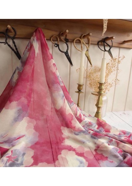 Sulu Boya Desenli Janjan Şifon Kumaş