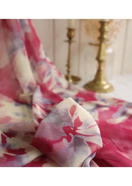 Sulu Boya Desenli Janjan Şifon Kumaş