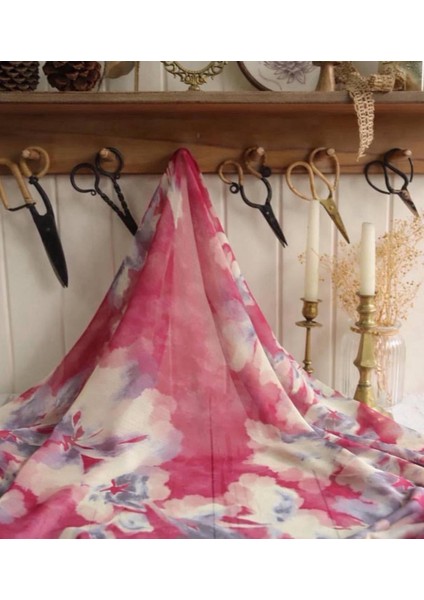 Sulu Boya Desenli Janjan Şifon Kumaş