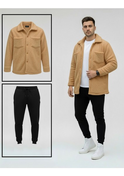 Unisex Trend Kombin Peluş Gömlek Ceket & Jogger Eşofman Takımı