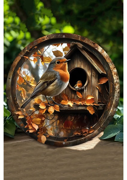 33 x 33cmDekoratif Ahşap Duvar Süsü – Kuş ve Kuş Evi Tasarımı DT091