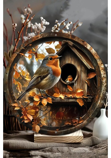 33 x 33cmDekoratif Ahşap Duvar Süsü – Kuş ve Kuş Evi Tasarımı DT091 modelleri