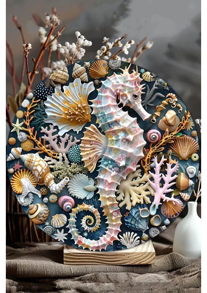 20 x 20cm Dekoratif Ahşap Duvar Süsü – Denizatı ve Mercan Tasarımı DT093 modelleri